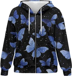 Womens Zip Up Hoodie Long Sleeve Fall Hooded Sweatshirts with Pockets Lightweight Jacket