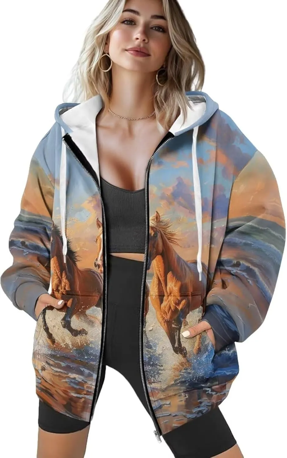Womens Zip Up Hoodie Long Sleeve Fall Hooded Sweatshirts with Pockets Lightweight Jacket