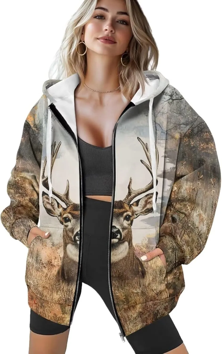 Womens Zip Up Hoodie Long Sleeve Fall Hooded Sweatshirts with Pockets Lightweight Jacket