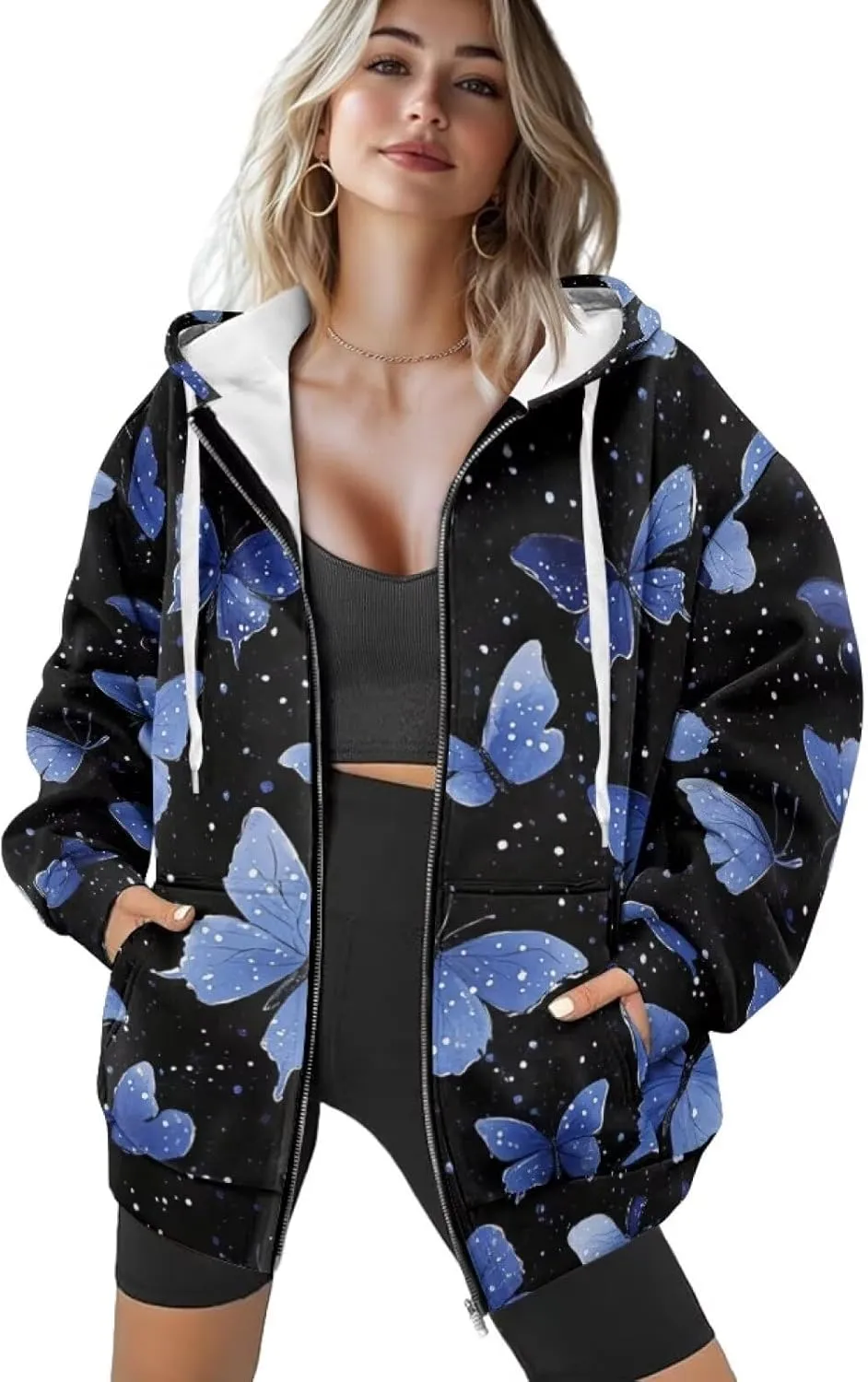 Womens Zip Up Hoodie Long Sleeve Fall Hooded Sweatshirts with Pockets Lightweight Jacket