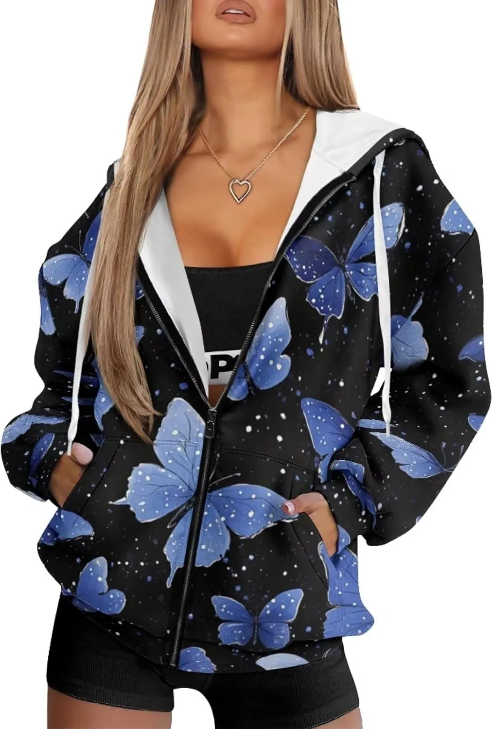 Womens Zip Up Hoodie Long Sleeve Fall Hooded Sweatshirts with Pockets Lightweight Jacket