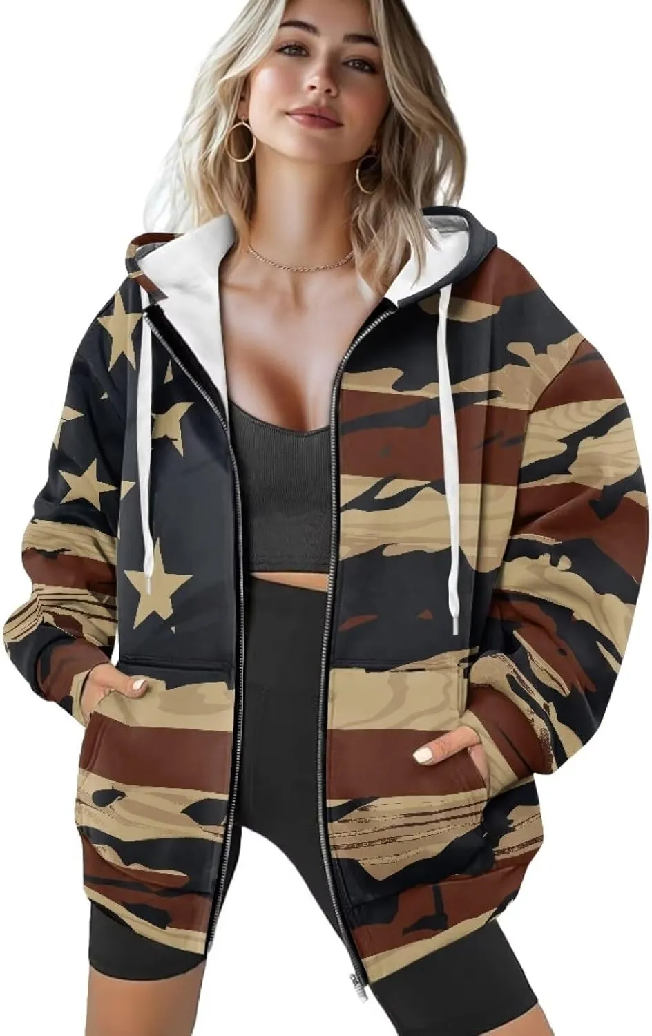 Womens Zip Up Hoodie Long Sleeve Fall Hooded Sweatshirts with Pockets Lightweight Jacket
