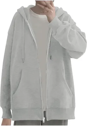 Womens Zip Up Hoodies 2024 Fall Winter Fashion Long Sleeve Hooded Sweatshirt Oversized Fleece Jacket with Pockets