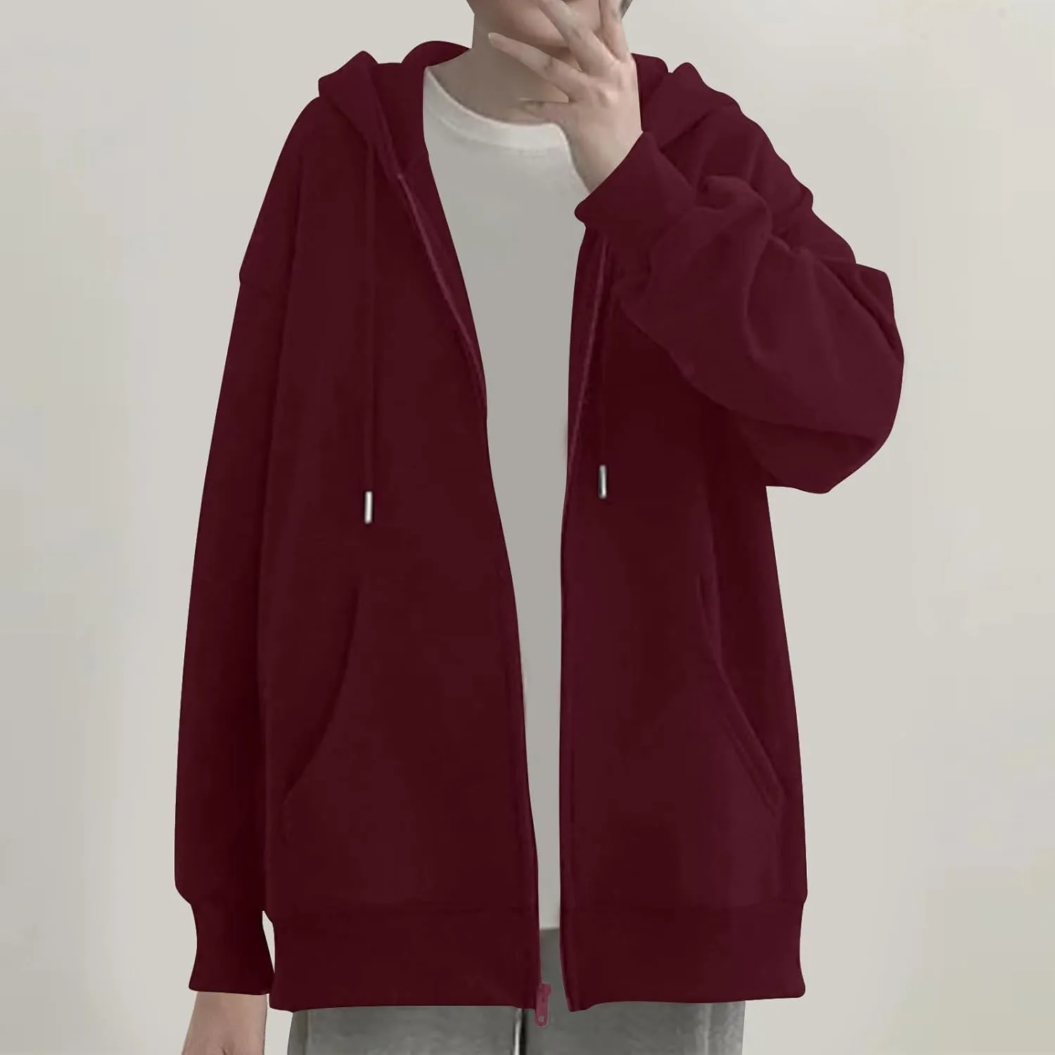 Womens Zip Up Hoodies 2024 Fall Winter Fashion Long Sleeve Hooded Sweatshirt Oversized Fleece Jacket with Pockets