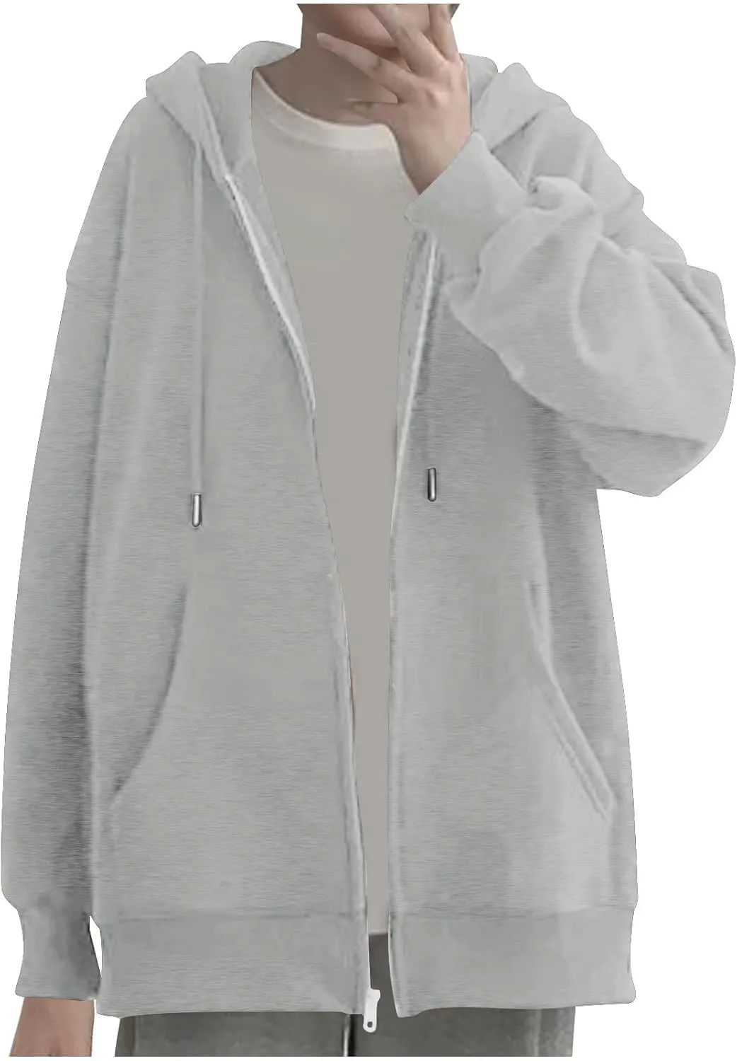 Womens Zip Up Hoodies 2024 Fall Winter Fashion Long Sleeve Hooded Sweatshirt Oversized Fleece Jacket with Pockets