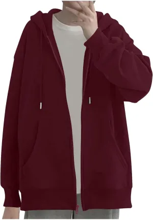 Womens Zip Up Hoodies 2024 Fall Winter Fashion Long Sleeve Hooded Sweatshirt Oversized Fleece Jacket with Pockets