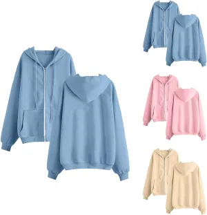 Womens Zip Up Hoodies Casual Long Sleeve Drawstring Hooded Sweatshirts Lightweight Jackets Winter Clothes 2024