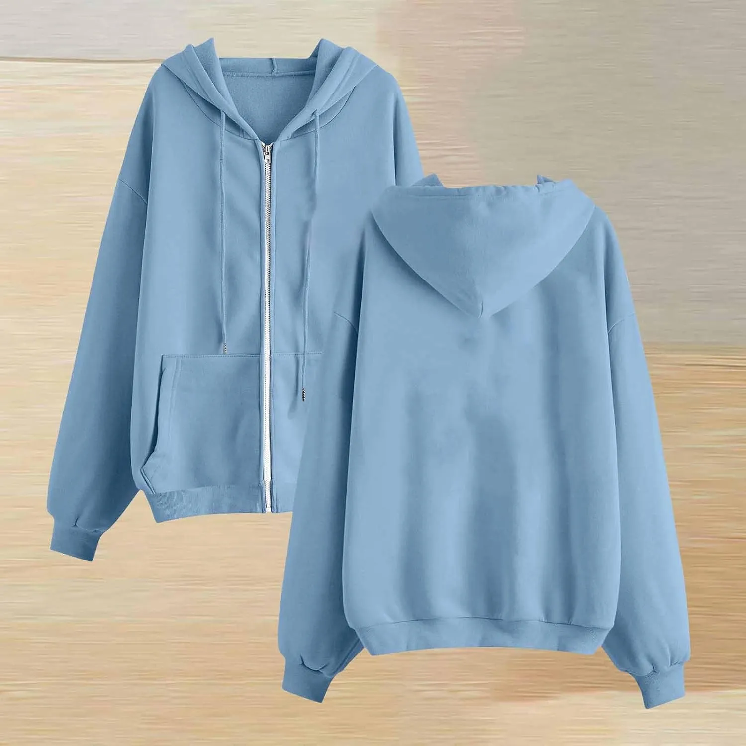 Womens Zip Up Hoodies Casual Long Sleeve Drawstring Hooded Sweatshirts Lightweight Jackets Winter Clothes 2024