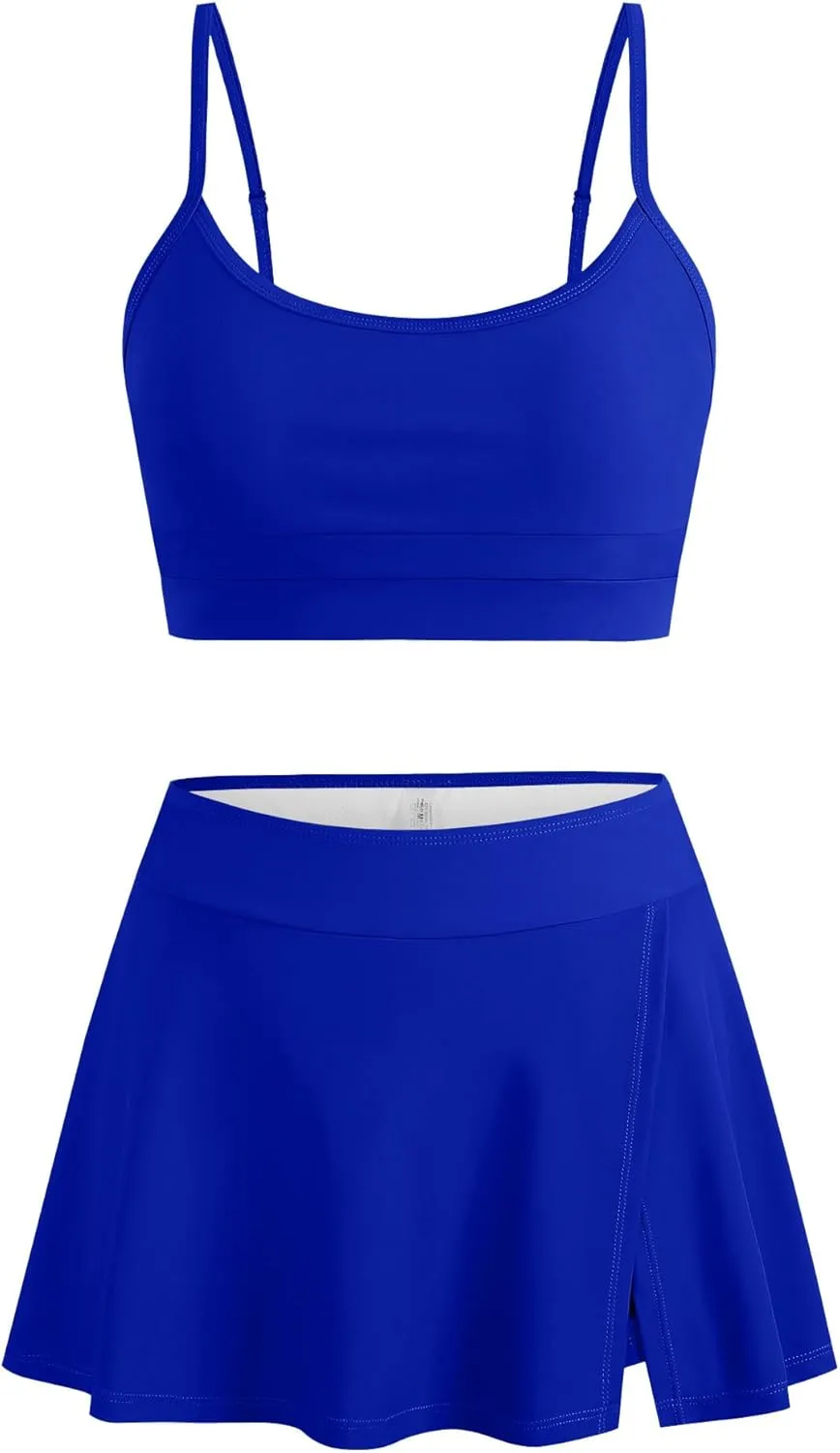 ZAFUL Women High Waisted Bikini Sets Color Block Two Piece Swimsuit Sporty Push Up Bathing Suit with Swim Skirts Swimwear