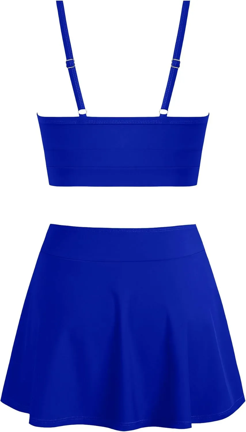 ZAFUL Women High Waisted Bikini Sets Color Block Two Piece Swimsuit Sporty Push Up Bathing Suit with Swim Skirts Swimwear