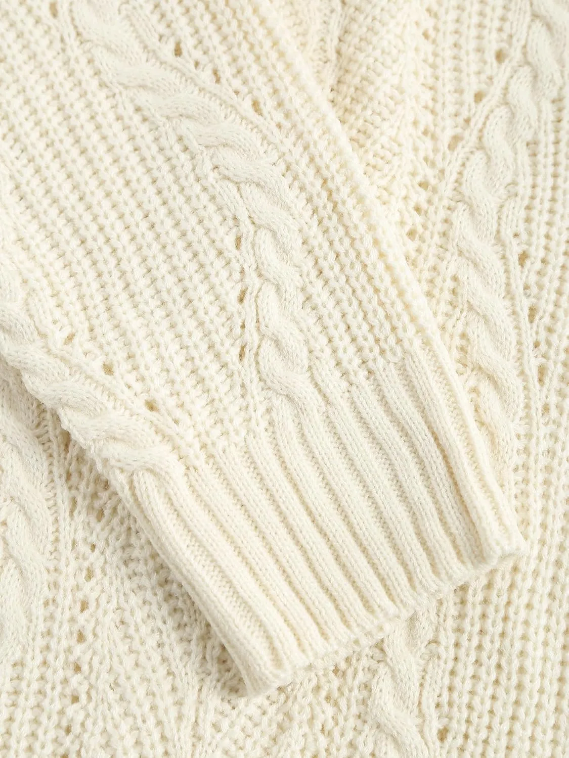 ZAFUL Womens Cable Knit Cardigan Button Down Crew Neck Sweater Loose Long Sleeve Open Front Jacket Outwear