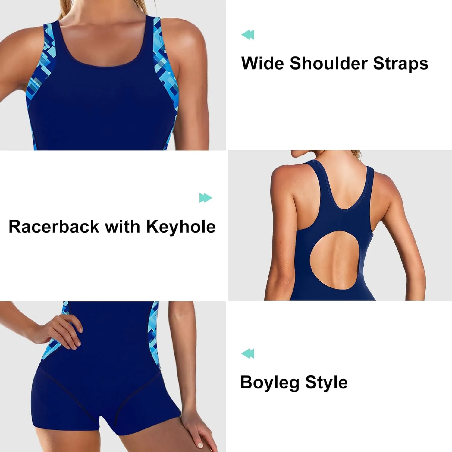 Zando One Piece Swimsuit Women Boyleg Swimsuits for Women One Piece Tummy Control Bathing Suit Sporty Boyshorts Swimwear