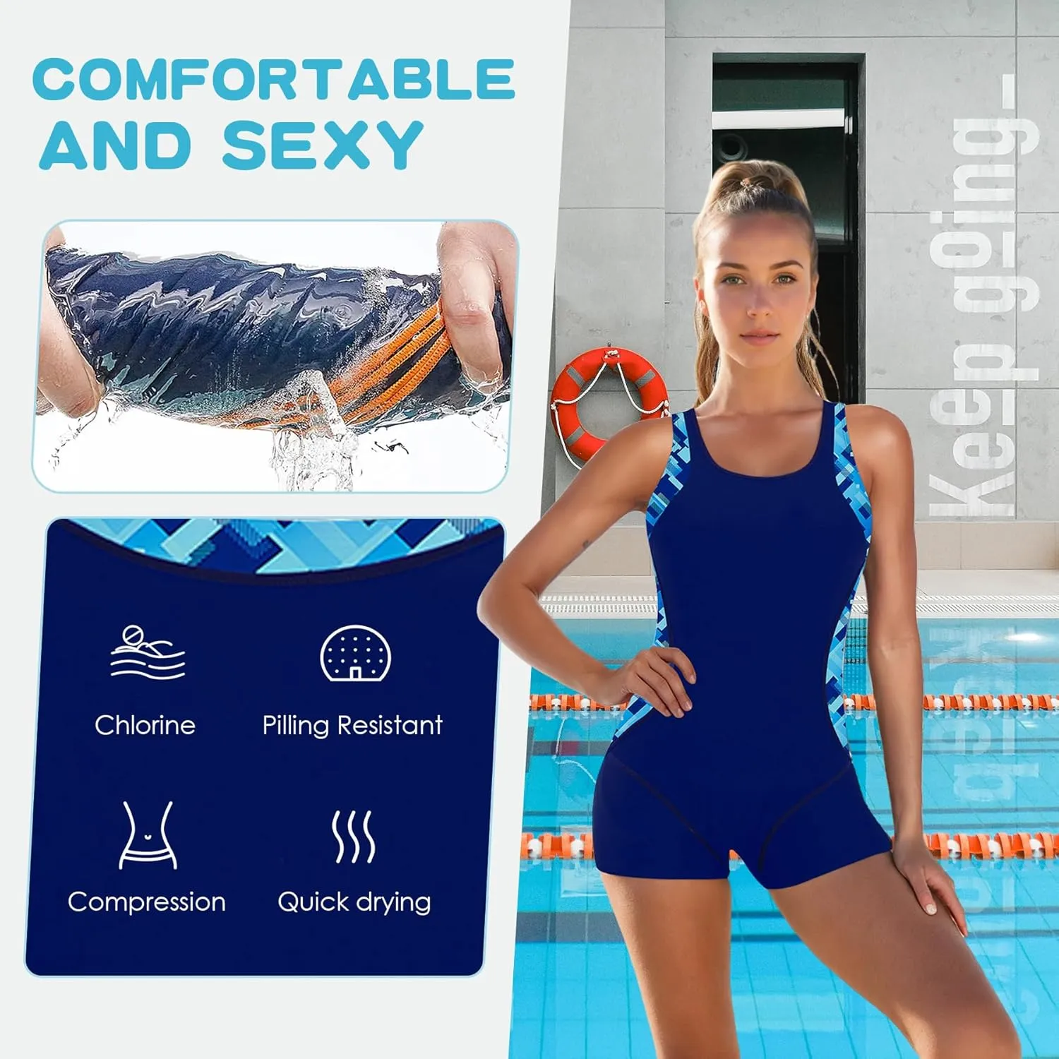Zando One Piece Swimsuit Women Boyleg Swimsuits for Women One Piece Tummy Control Bathing Suit Sporty Boyshorts Swimwear