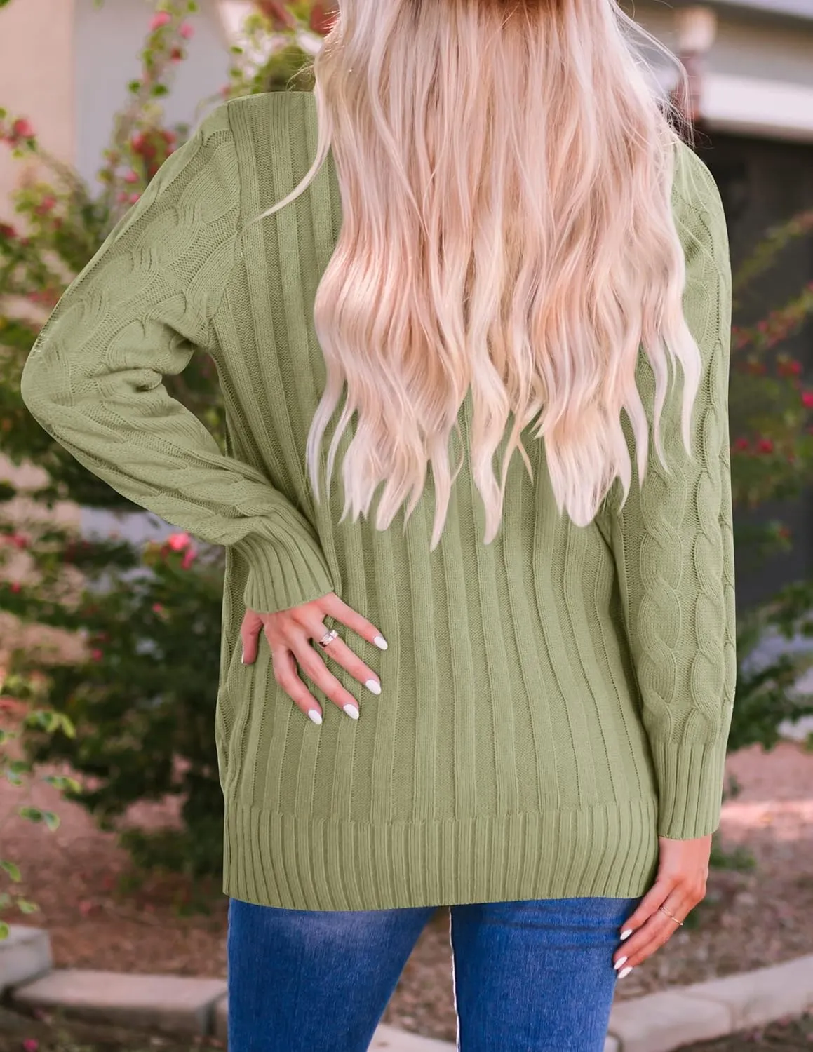 ZESICA Women's Fall Casual Long Sleeve Button Down Open Front Cable Knit Cardigan Sweater Coat