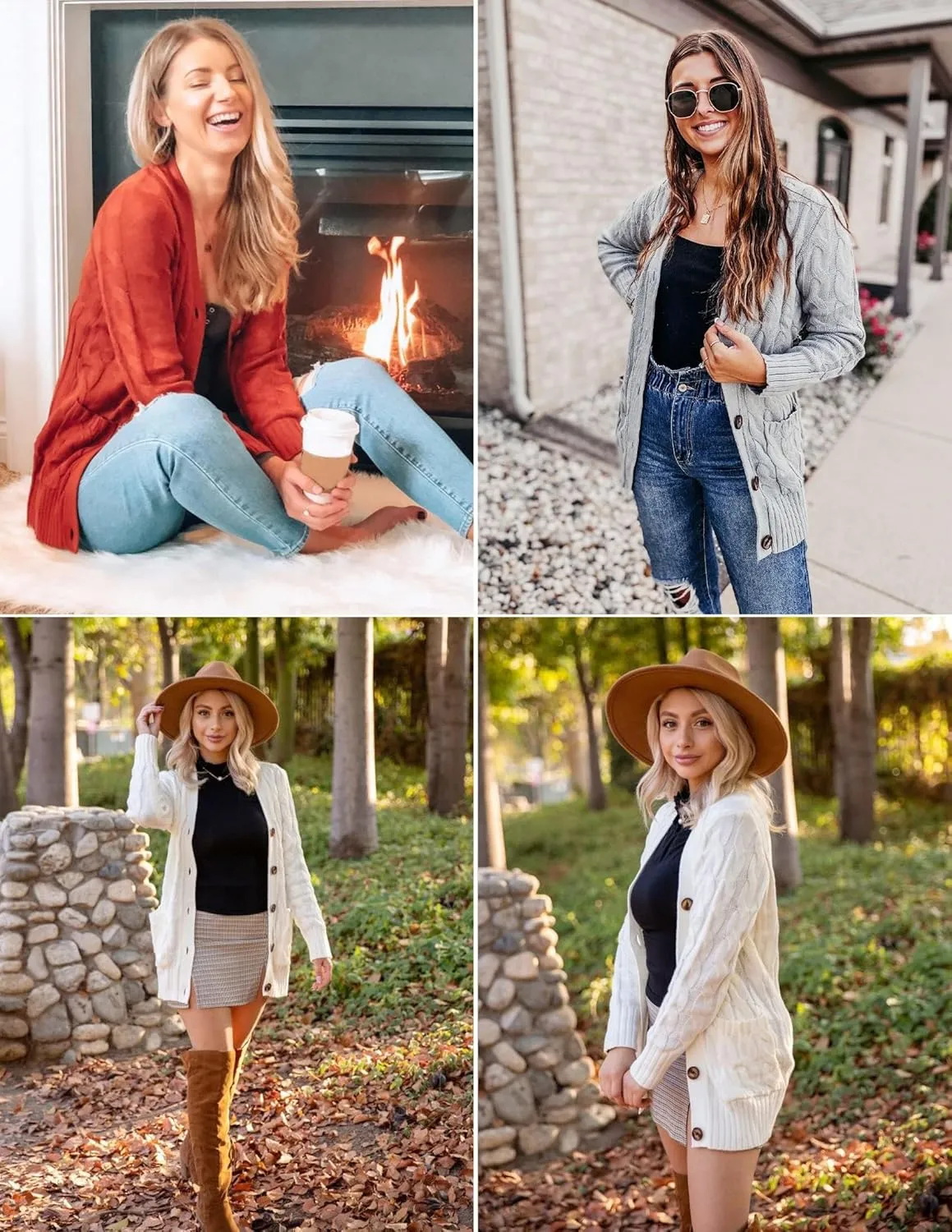 ZESICA Women's Fall Casual Long Sleeve Button Down Open Front Cable Knit Cardigan Sweater Coat