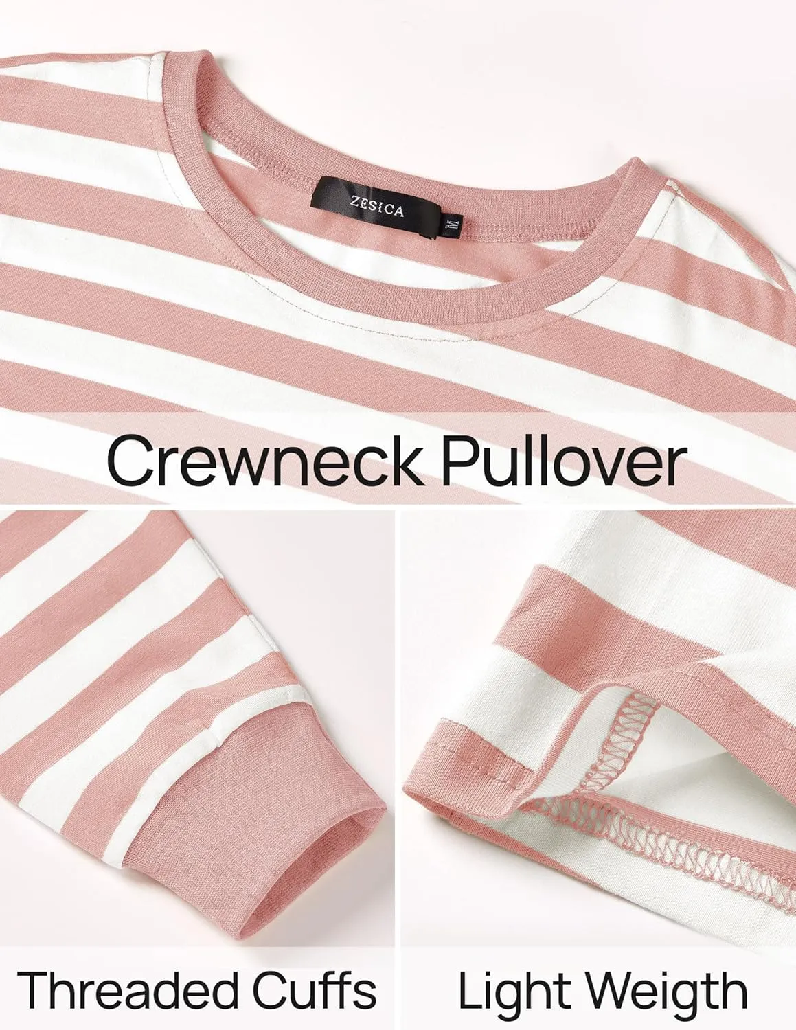 ZESICA Womens Long Sleeve Striped Shirts Fall Crewneck Casual Loose Fit Tunic Tops