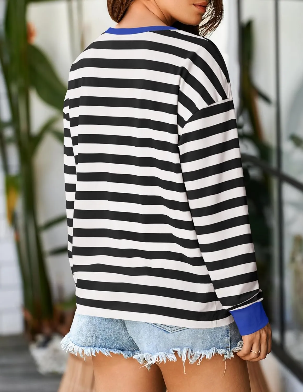 ZESICA Womens Long Sleeve Striped Shirts Fall Crewneck Casual Loose Fit Tunic Tops