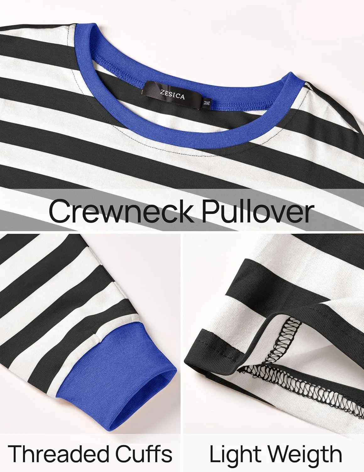 ZESICA Womens Long Sleeve Striped Shirts Fall Crewneck Casual Loose Fit Tunic Tops