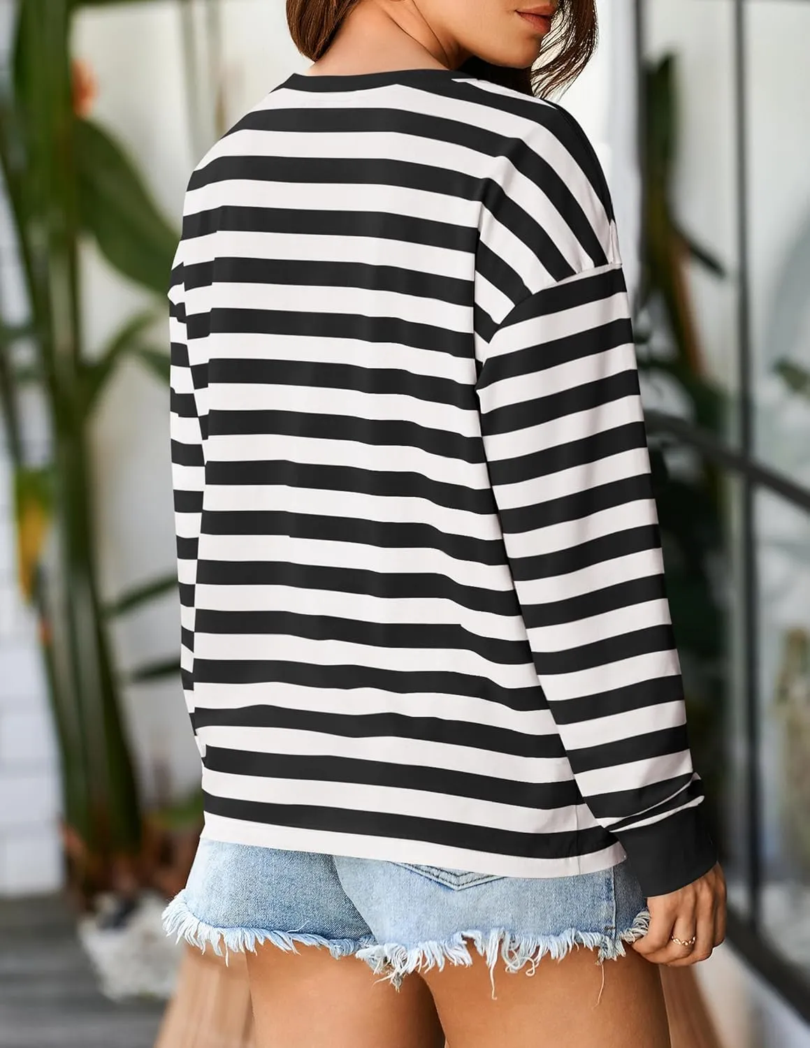 ZESICA Womens Long Sleeve Striped Shirts Fall Crewneck Casual Loose Fit Tunic Tops