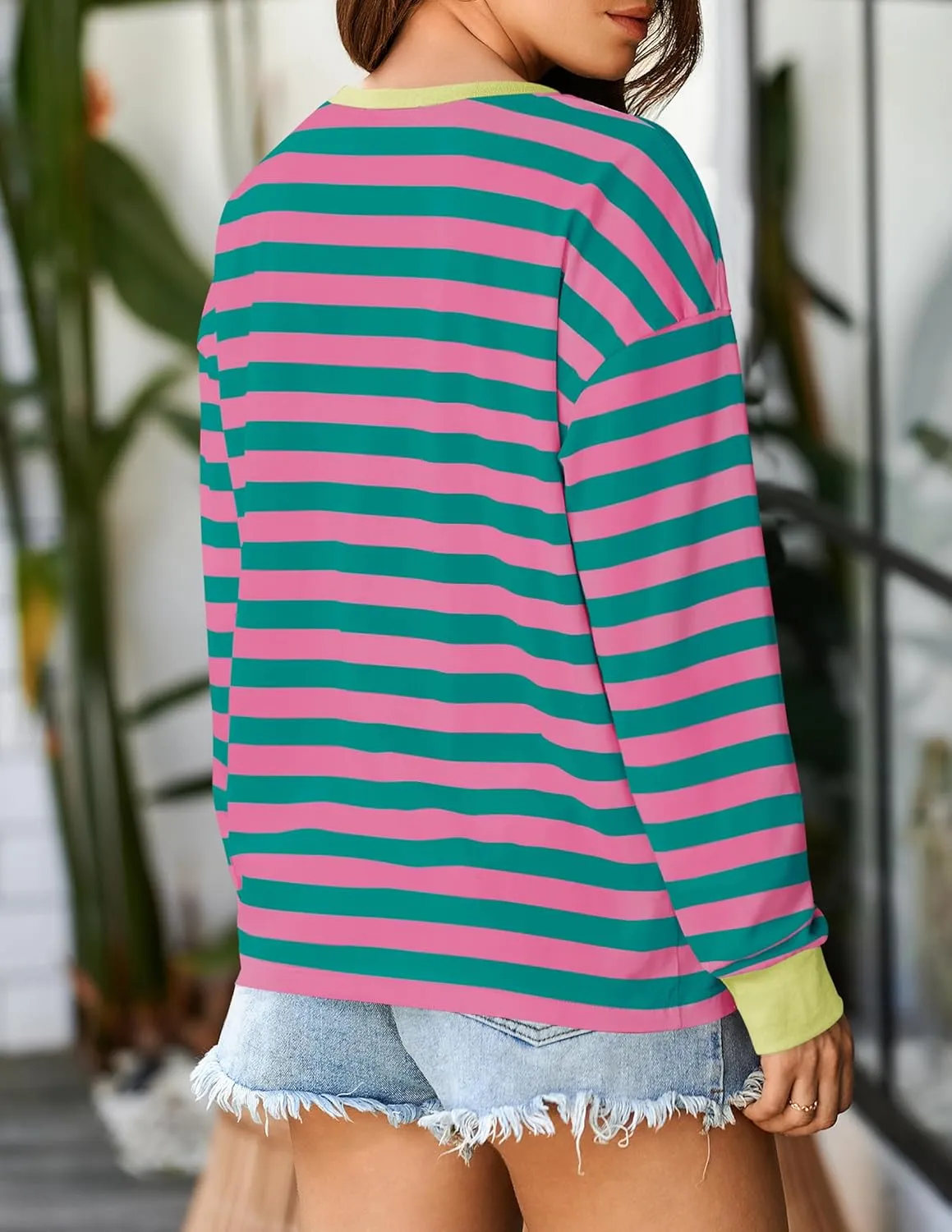 ZESICA Womens Long Sleeve Striped Shirts Fall Crewneck Casual Loose Fit Tunic Tops