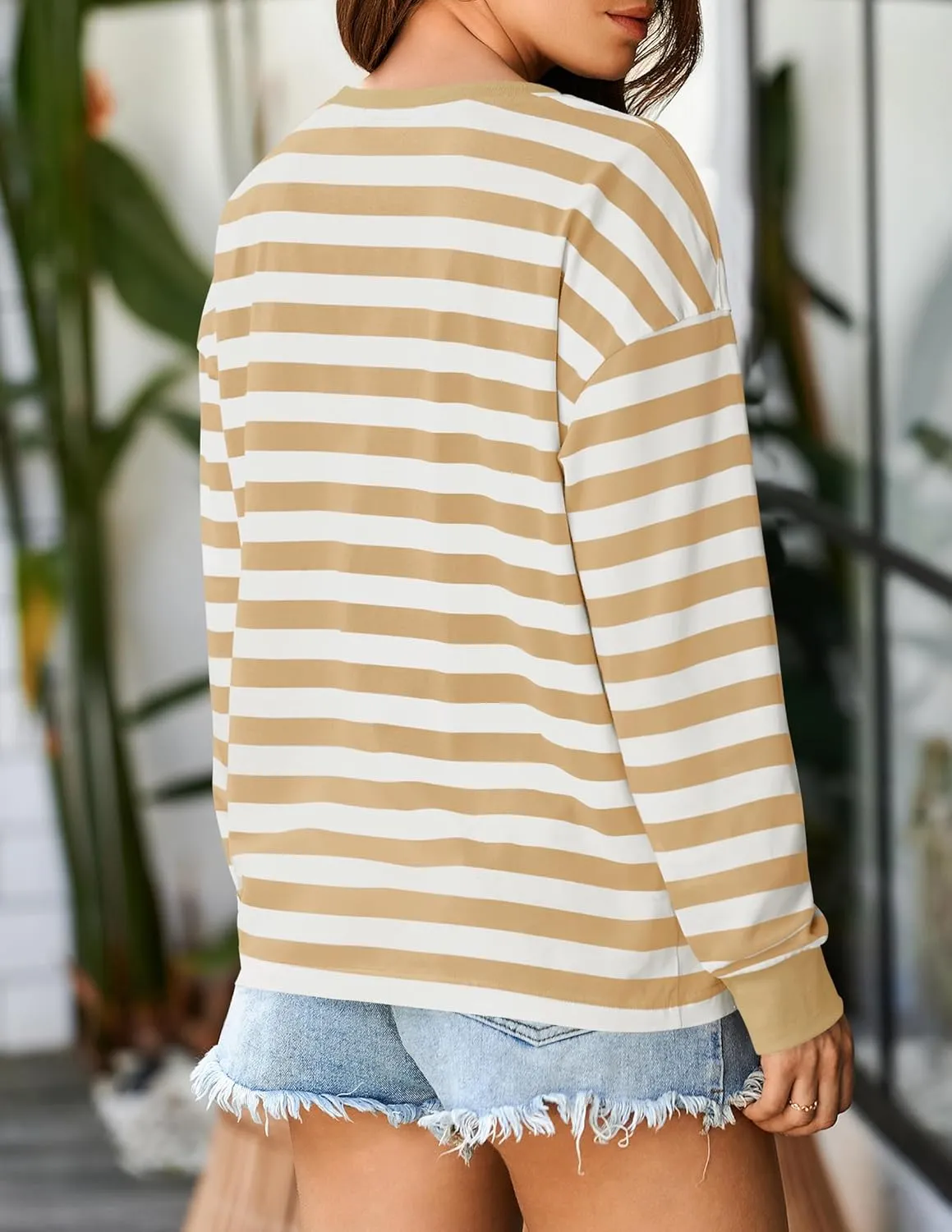 ZESICA Womens Long Sleeve Striped Shirts Fall Crewneck Casual Loose Fit Tunic Tops