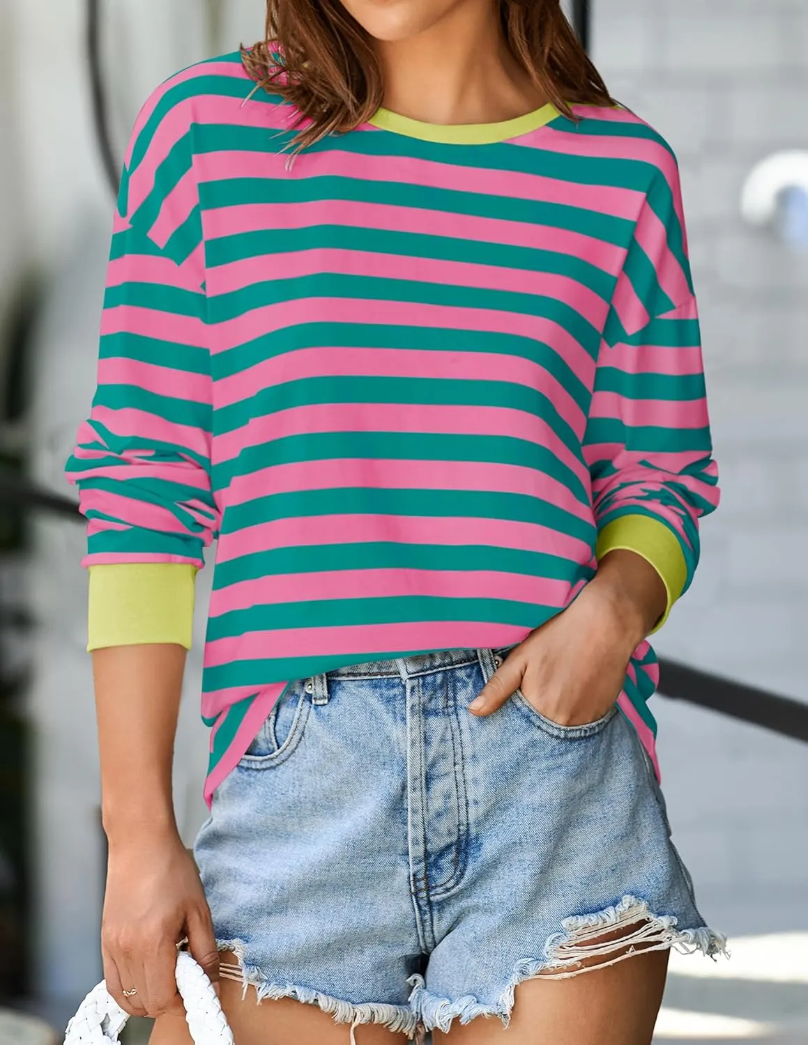 ZESICA Womens Long Sleeve Striped Shirts Fall Crewneck Casual Loose Fit Tunic Tops