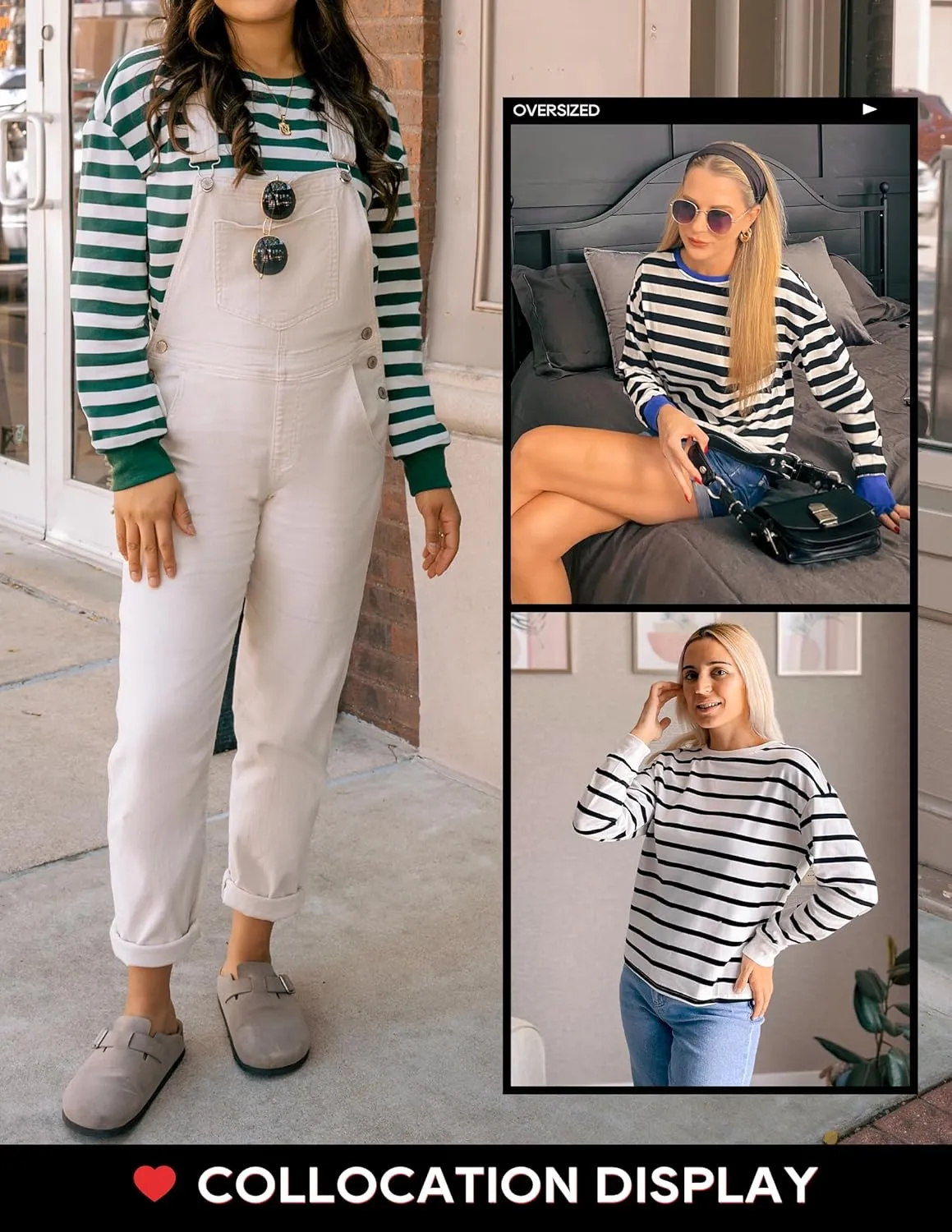 ZESICA Womens Long Sleeve Striped Shirts Fall Crewneck Casual Loose Fit Tunic Tops