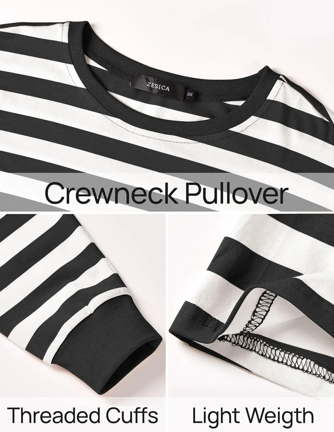 ZESICA Womens Long Sleeve Striped Shirts Fall Crewneck Casual Loose Fit Tunic Tops
