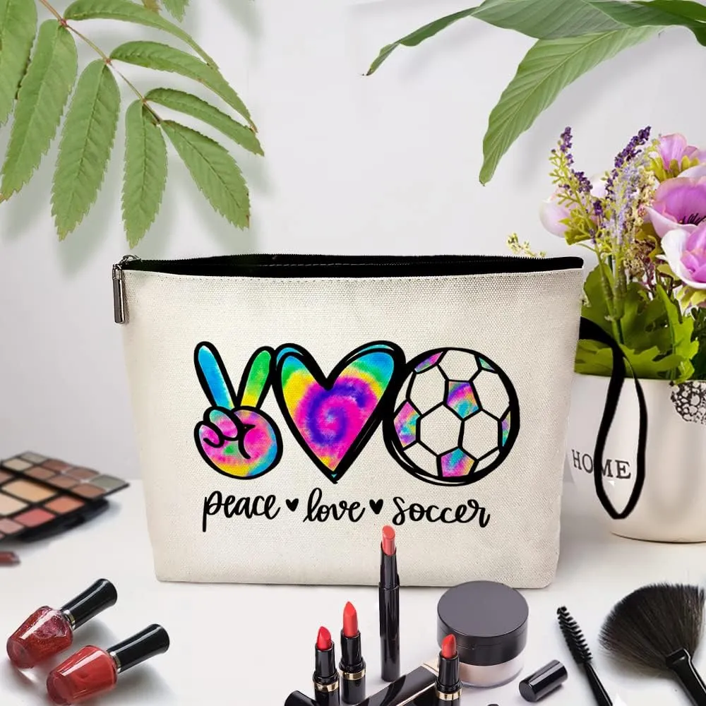 ZHANTUONE eace Love Soccer Cosmetic bag keychain pendant, for Travel Toiletry Zipper Storage Pouch Makeup Bag, Gifts for Coach Team Football Lovers, Soccer Lover Gifts, Soccer Girl keychain