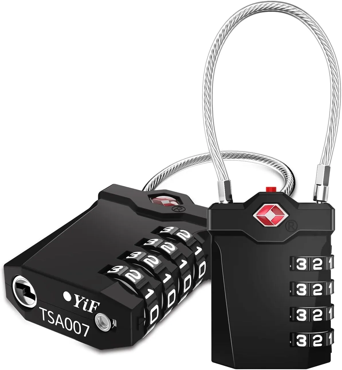 ZHEGE Luggage Locks TSA Approved, Cable Lock with White Numbers, 4 Digit Combination Zipper Lock with Inspection Indicator for Suitcases, Backpack, Baggage, Code Padlocks for Lockers (2 Pack, Black)