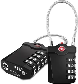 ZHEGE Luggage Locks TSA Approved, Cable Lock with White Numbers, 4 Digit Combination Zipper Lock with Inspection Indicator for Suitcases, Backpack, Baggage, Code Padlocks for Lockers (2 Pack, Black)