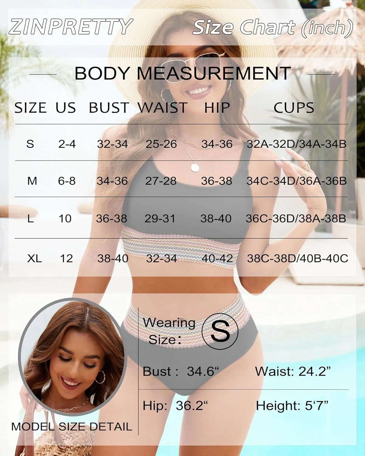 ZINPRETTY Women High Waisted Bikini Sets Color Block Swimsuits 2 Piece Bathing Suits Tummy Control Sporty Teens