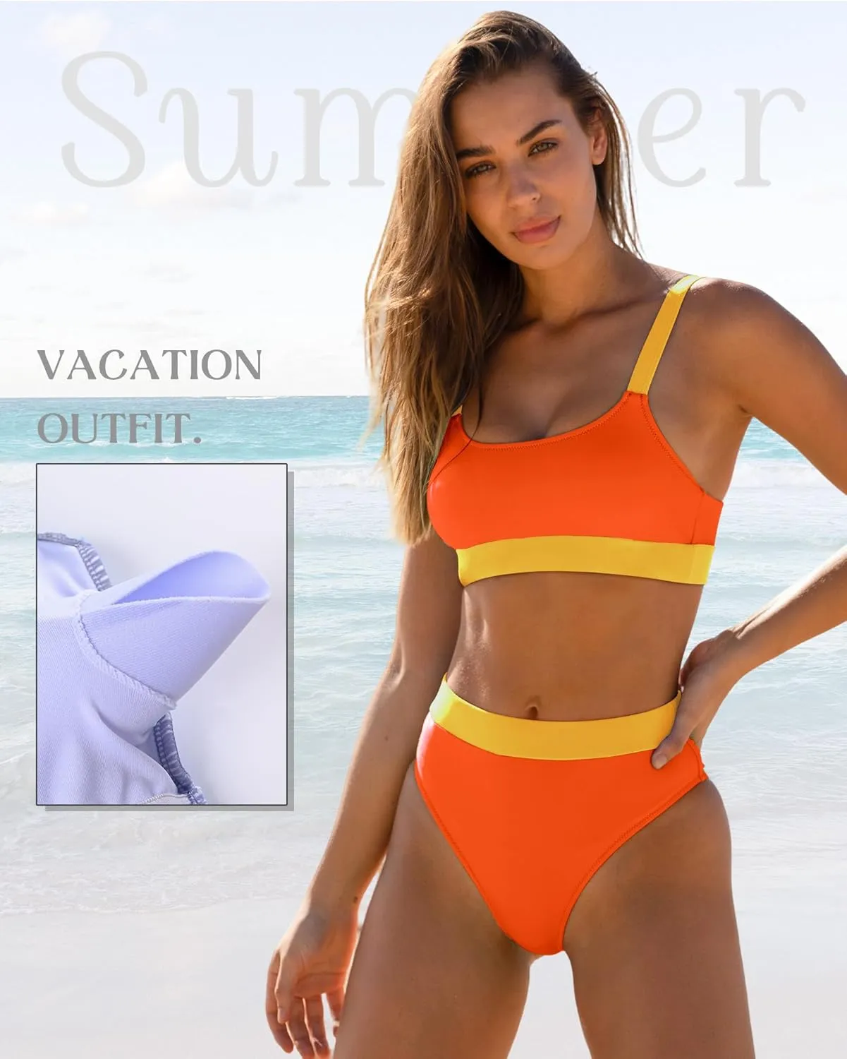 ZINPRETTY Women High Waisted Bikini Sets Color Block Swimsuits 2 Piece Bathing Suits Tummy Control Sporty Teens