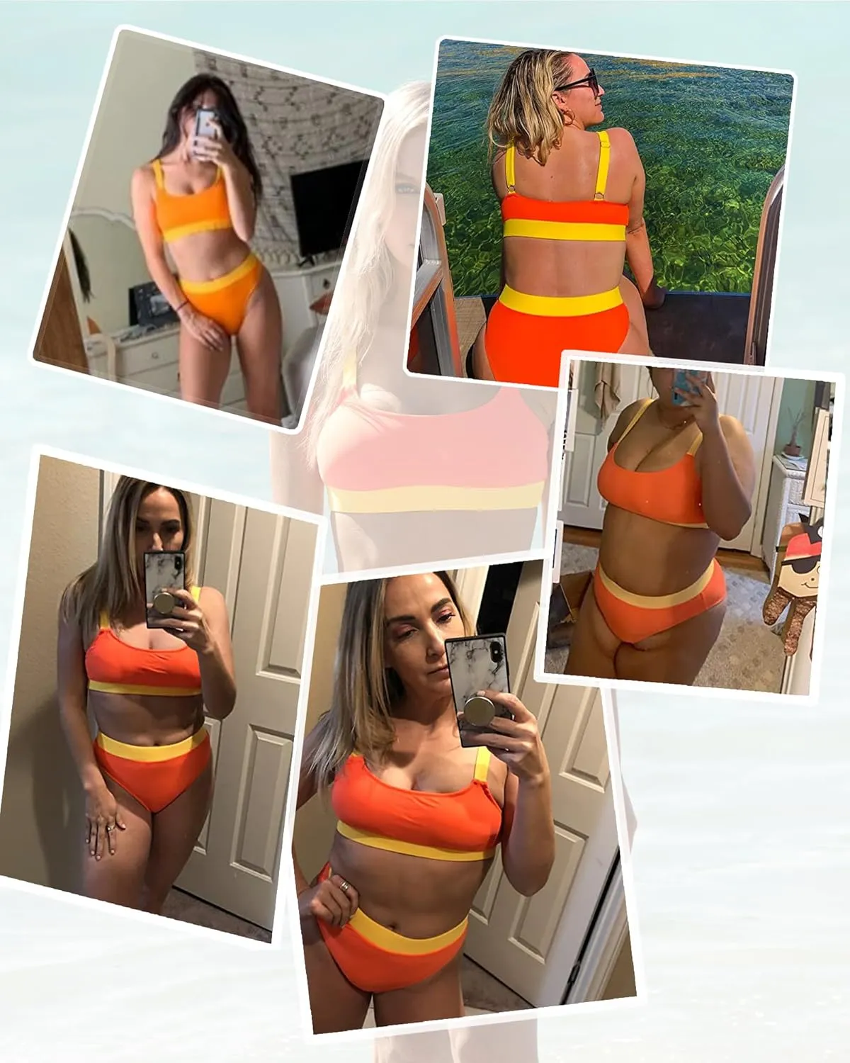 ZINPRETTY Women High Waisted Bikini Sets Color Block Swimsuits 2 Piece Bathing Suits Tummy Control Sporty Teens